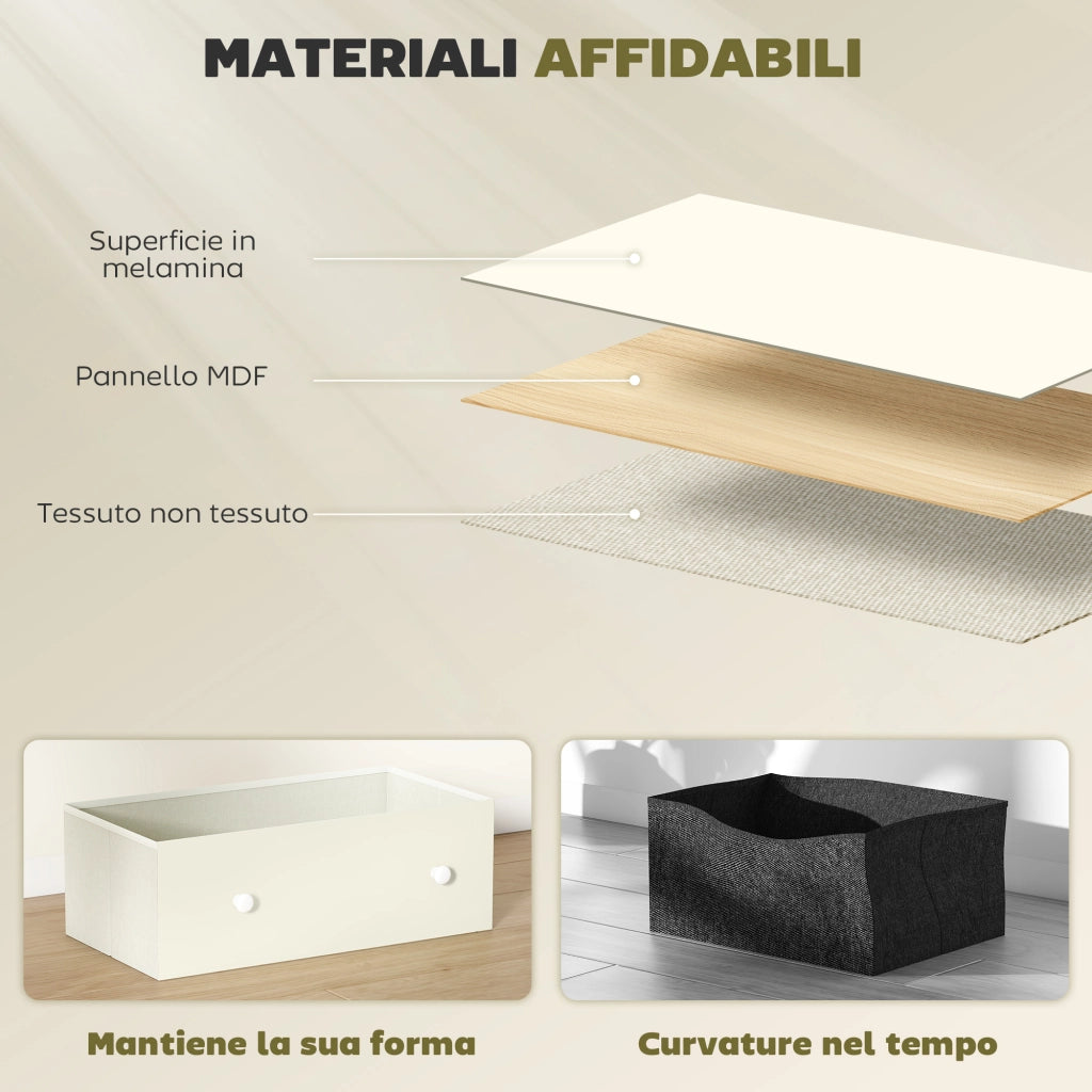 Cassettiera con 4 Cassetti in Tessuto 58x30x91 cm con Maniglie Doppie Struttura in MDF Bianco e Grigio