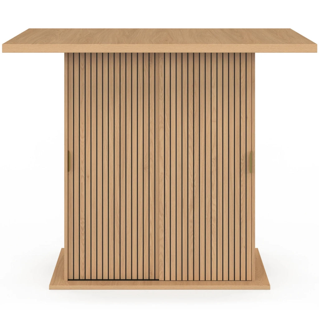 IDMarket - JULIETTE Isola centrale per 4 persone, 110 cm, gamba centrale con contenitore, effetto doghe, doghe in legno