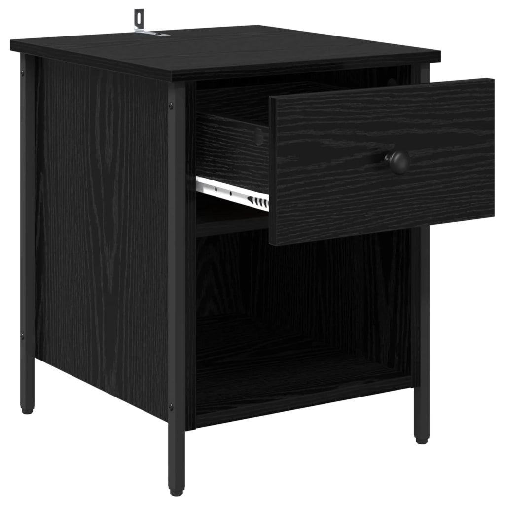 Set di 2 Comodini | Armadio da Notte | Mobiletto da notte con cassetto Rovere Nero 40 x 42 x 50 cm