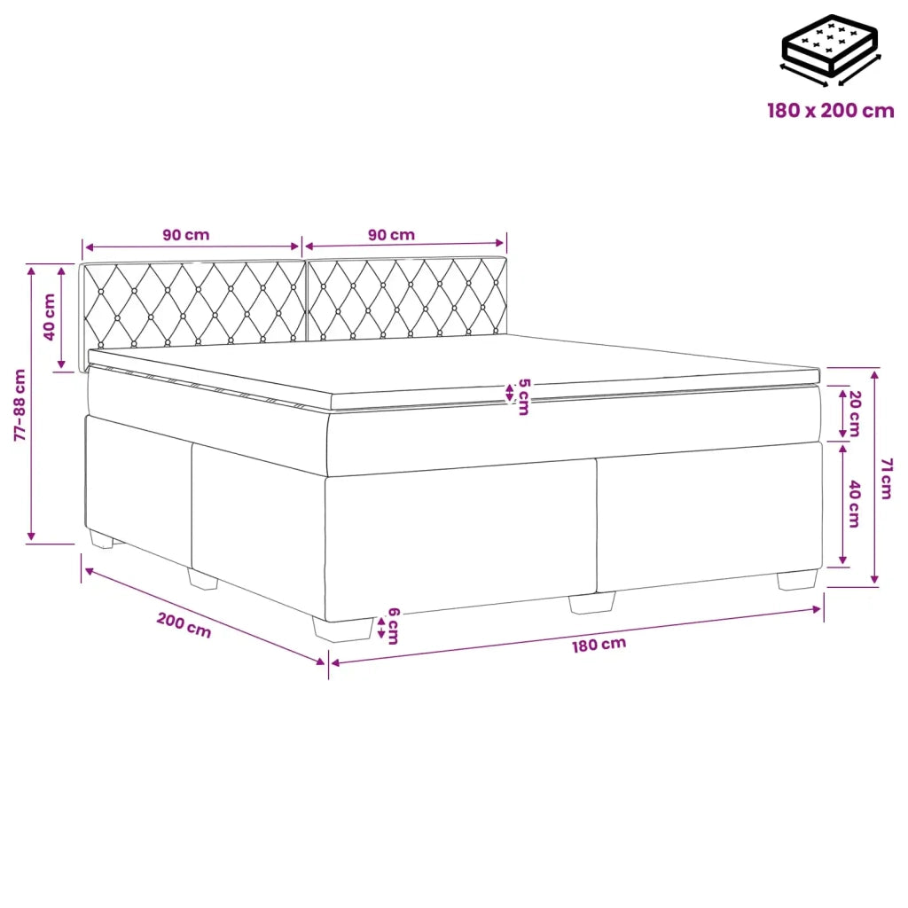 Letto box spring con materasso Blu Scuro 180 x 200 cm Velluto 3450762
