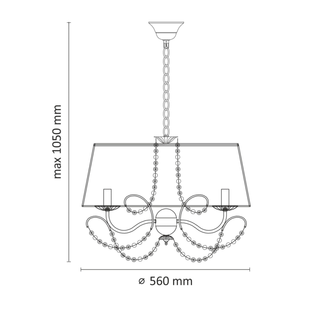 Lampadario Abbazia Polux 5xE14 cromato bianco Ø56cm