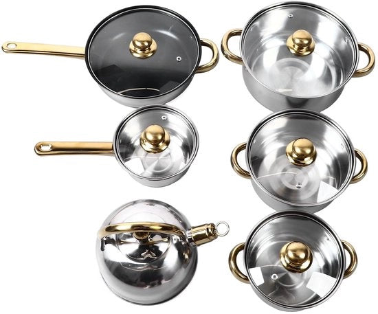 Set di pentole in acciaio inossidabile per cucina da 12 pezzi, duraturo.