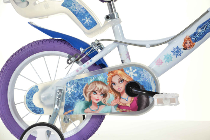 SCH SNOW QUEEN 16", bicicletta per bambini, adatta tra i 5 e i 7 anni, per altezza tra 105 e 135 cm, con cestino, campan