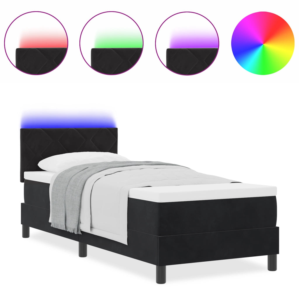 Letto con Box Spring con Materasso & LED Nero 80x200 cm Velluto
