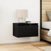 Comodino  con LED montato a parete in rovere nero 50x36x30 cm