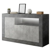 Credenza Dolphin, Buffet da soggiorno, Madia da salotto, Dispensa da cucina, Made in Italy, 138x42 h86 cm, Ardesia e Cemento