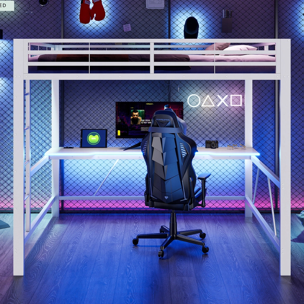 Letto gaming con scrivania LED - Xylo - 160x200 - metallo