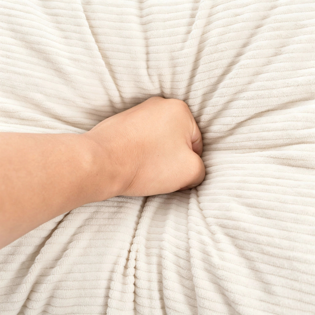 Poltrona relax ovale in tessuto a coste - seduta profonda e forma compatta - beige chiaro