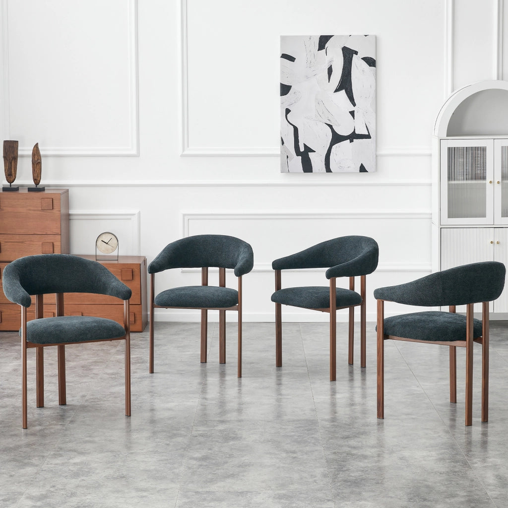 Poltrona da Pranzo e Soggiorno ¨C MINIMAL ¨C Tessuto Nero, Gambe in Metallo, Set 4