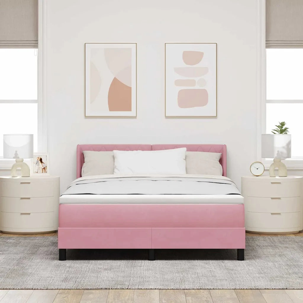 Letto a molle con testiera Rosa 200 x 160 cm Velluto 3341425