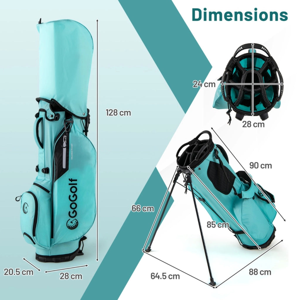 Borsa da golf leggera con divisori superiori a 8 vie e 5 tasche con cerniera, Borsa da golf con tracolla regolabile a doppia spalla Blu-Golf