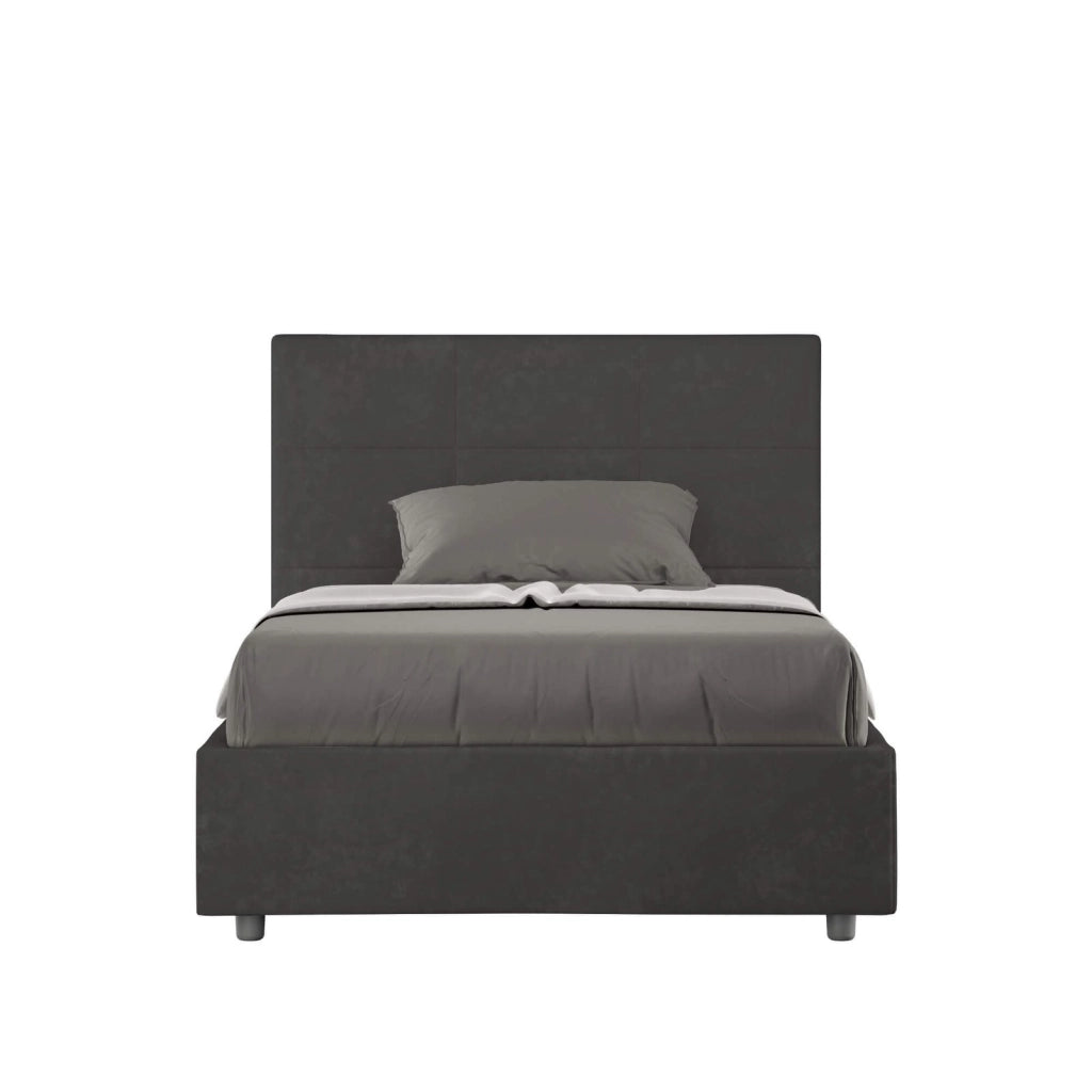 Letto una piazza e mezza senza rete imbottito 120x190 microfibra grigio Mika