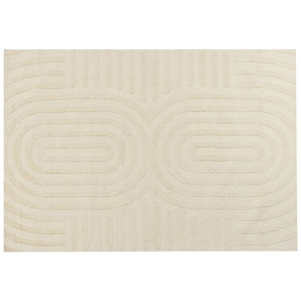 Tappeto da salotto moderno in lana con motivo geometrico a tinta unita beige 160 x 230 cm camera da letto soggiorno