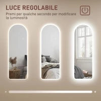 Specchio da Parete ad Arco con Illuminazione LED Regolabile e Controllo Touch, in Vetro Temperato, 40x3x120 cm