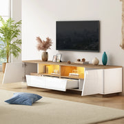 TV stand 180x40x46 cm con 2 cassetti; 2 armadi e LED; bianco e effetto legno