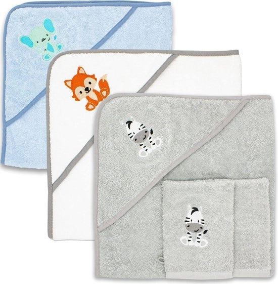 Set di asciugamani per bambini con cappuccio, Oeko-Tex 100 certificato, set di 2 asciugamani per mano, asciugamano per bambino di cotone morbido, 80x80 cm, zebra.