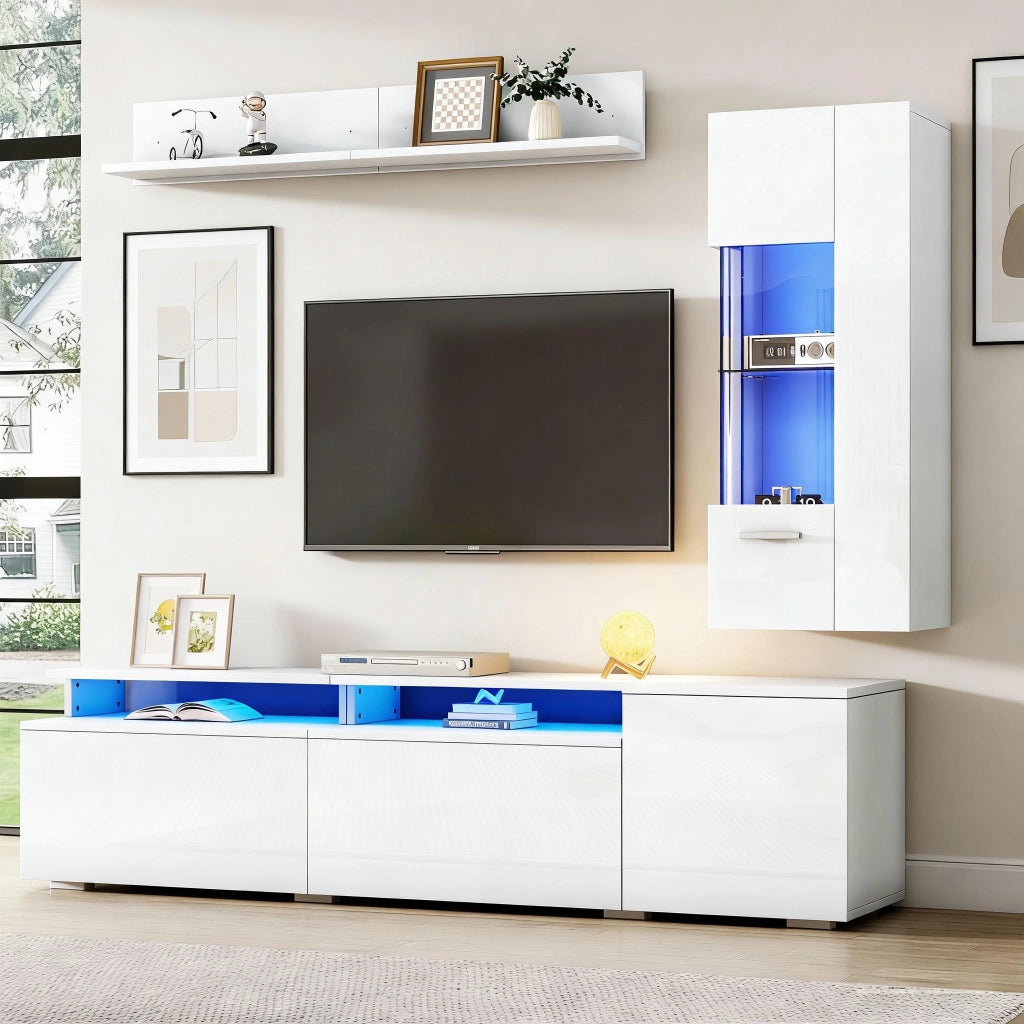 Mobile TV Soggiorno Set 3 pz con LED ¨C MINIMAL ¨C Bianco Lucido