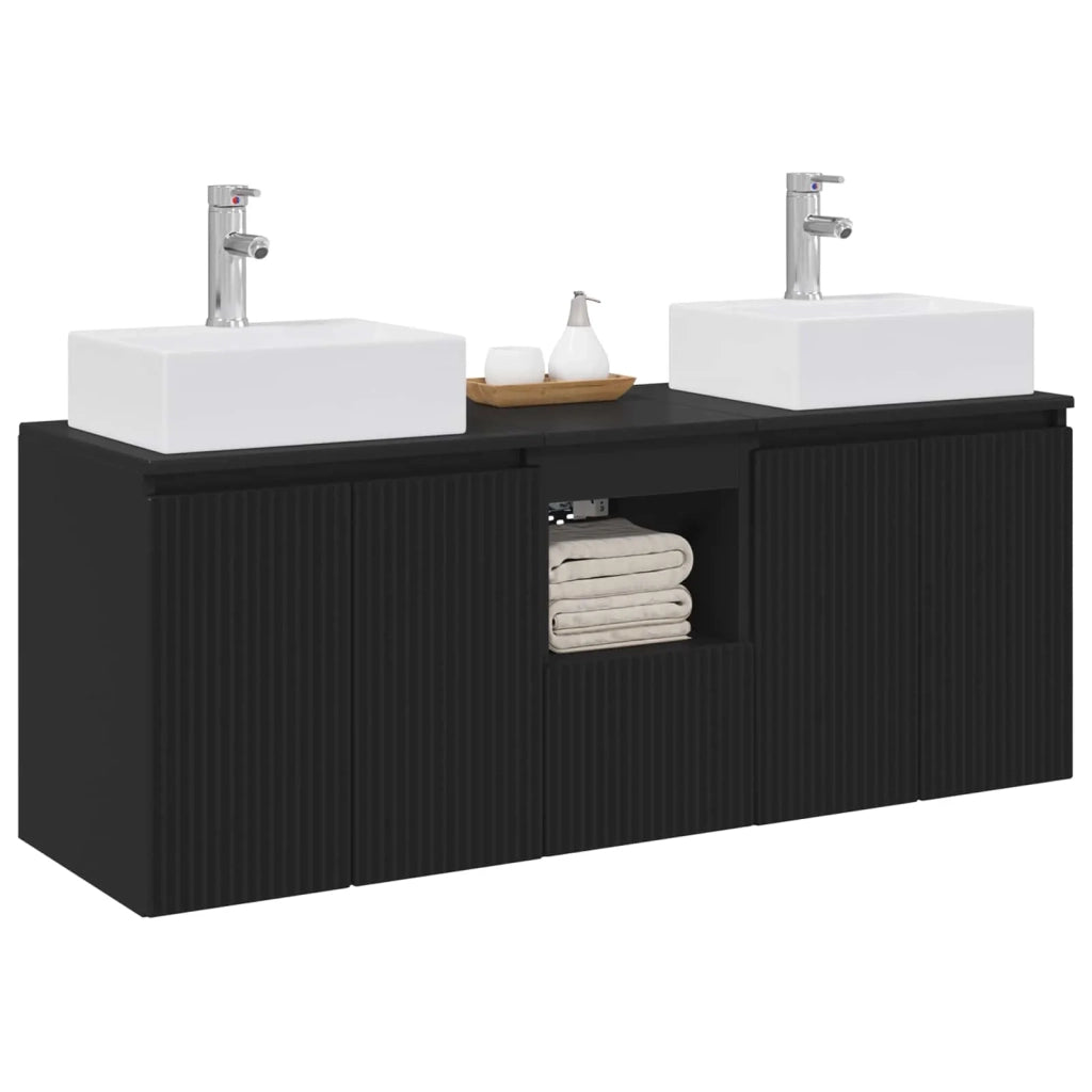 Set di Armadi da Bagno 3 pz Nero 129 x 41 x 79.5 cm 3405648