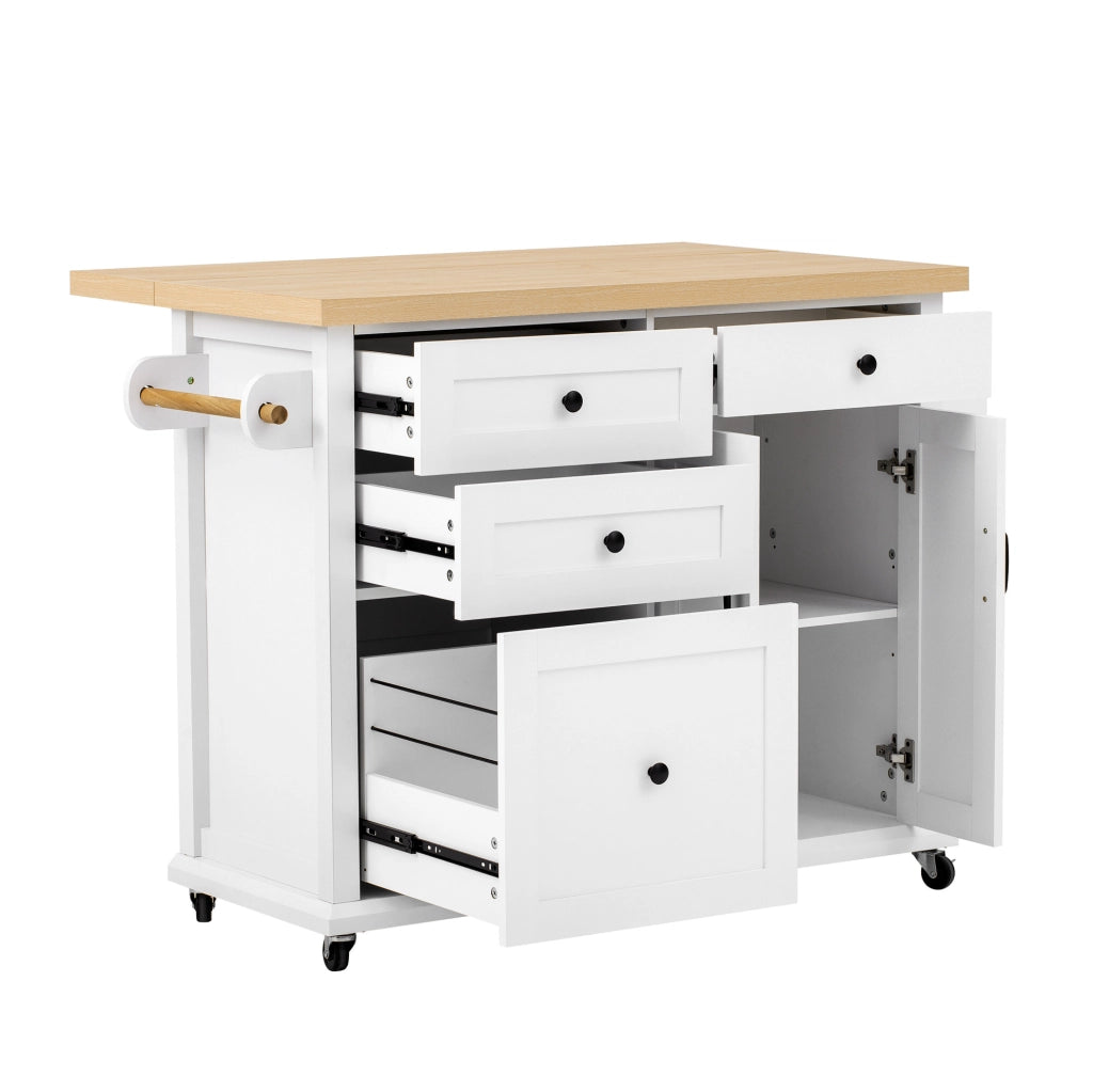 Isola da cucina 107x45-70x90.5 cm con piano estraibile in MDF bianco e naturale