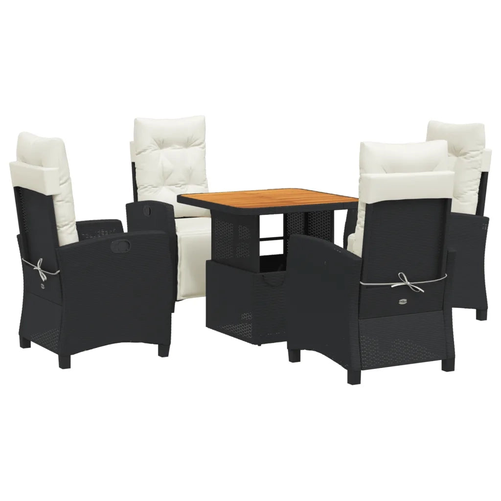 Set da Pranzo da Giardino 5 pz Nero con Cuscini in Polyrattan 3277377