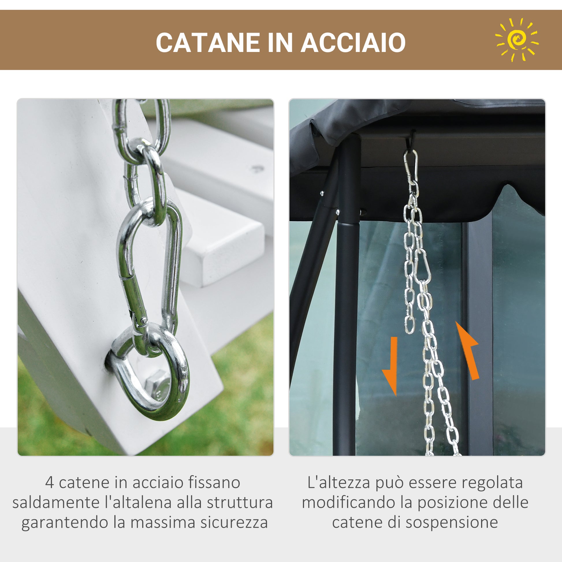Dondolo 3 Posti da Esterno 150x75x53 cm con Tavolino Centrale e Portabicchieri in Legno e Metallo Bianco