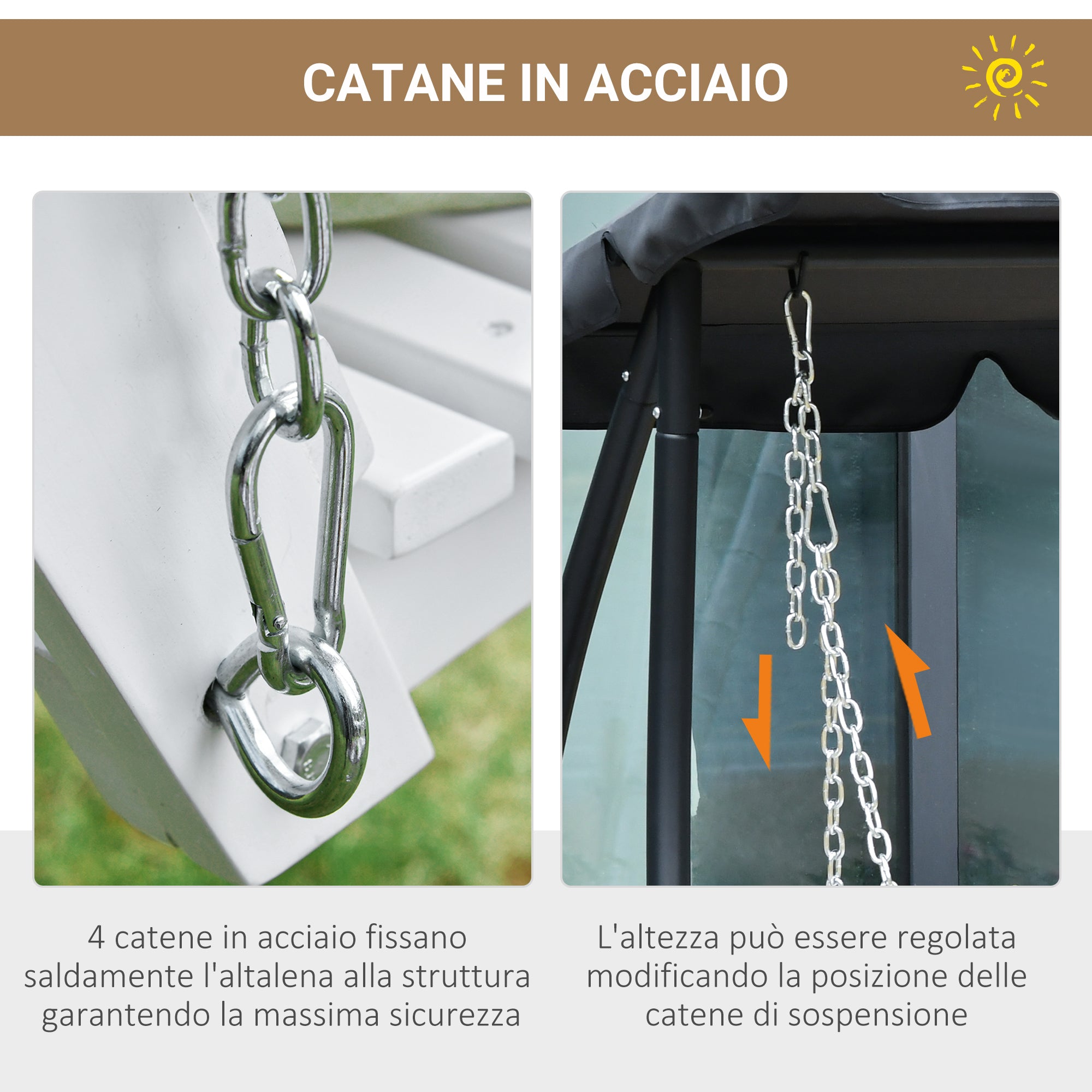 Dondolo 3 Posti da Esterno 150x75x53 cm con Tavolino Centrale e Portabicchieri in Legno e Metallo Bianco