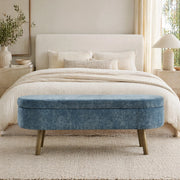 Panca contenitore ovale in ciniglia blu 110x40x42 cm