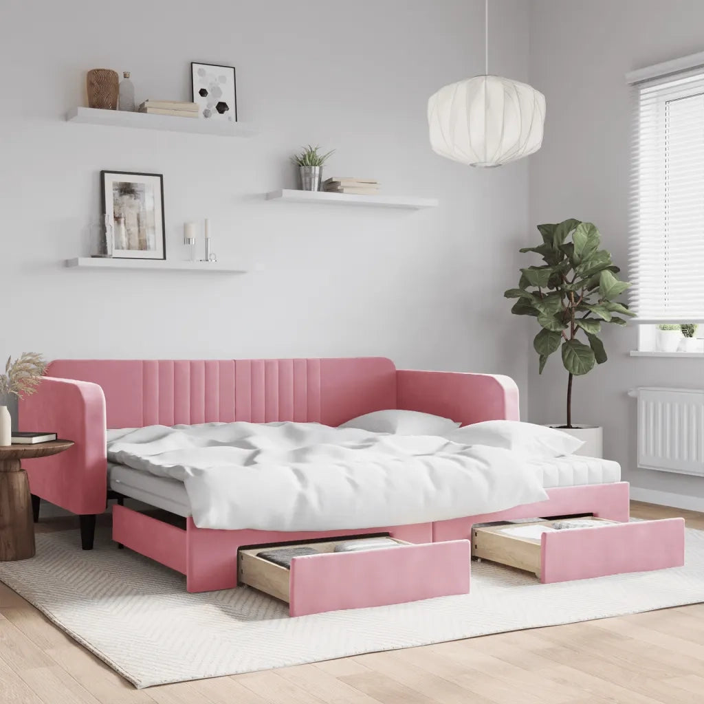 Divano Letto Estraibile con Cassetti Rosa 100x200 cm Velluto 3197145