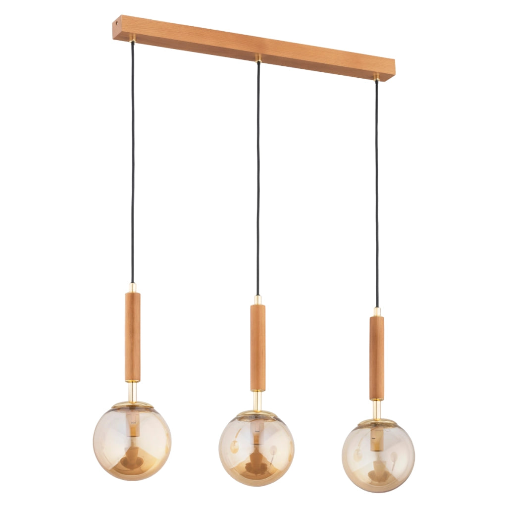 Lampada a sospensione legno sfere ambra 3xE14 TORI Alfa