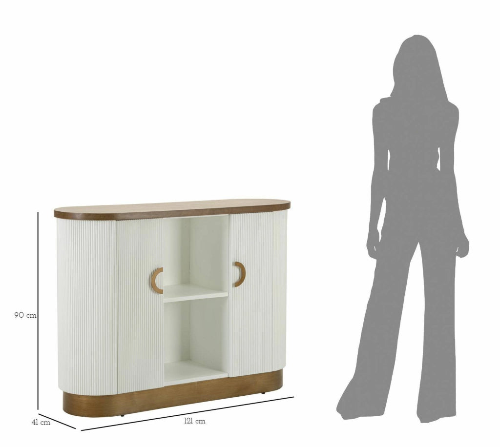 Credenza Ferrule, Buffet da soggiorno, Madia da salotto, Dispensa da cucina, 121x41 h90 cm, Bianco e Marrone