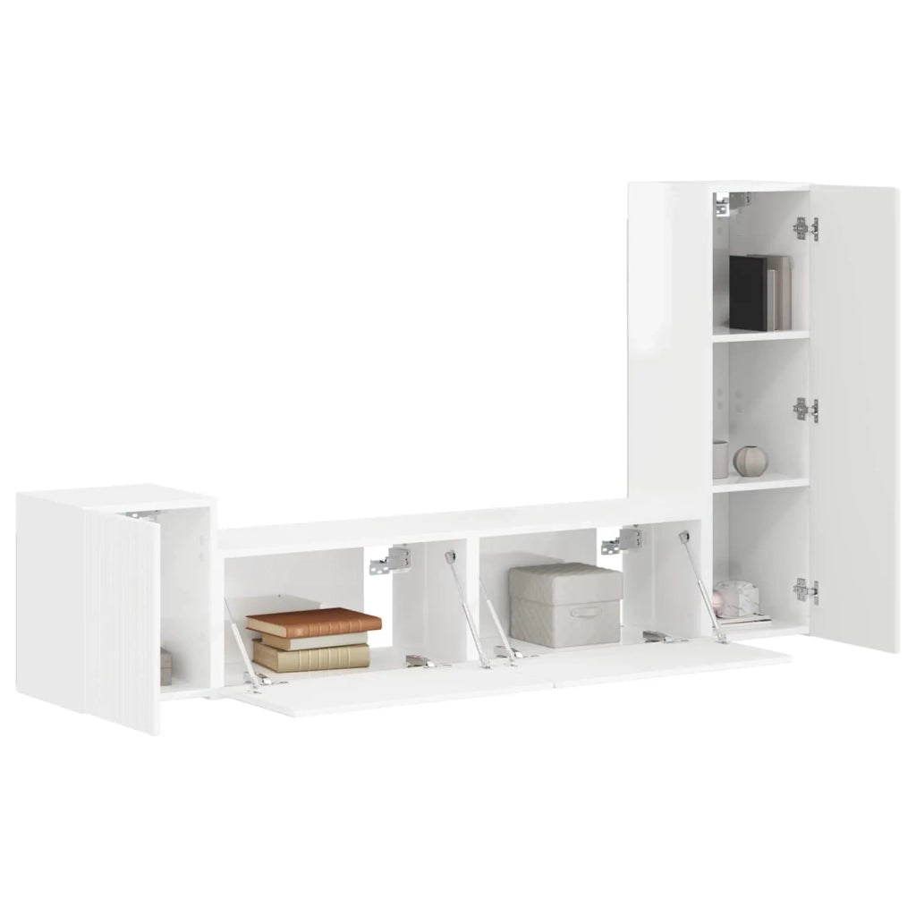 Set mobile TV 4 pz | Armadietto TV | Mobile Porta TV Bianco Lucido Legno multistrato