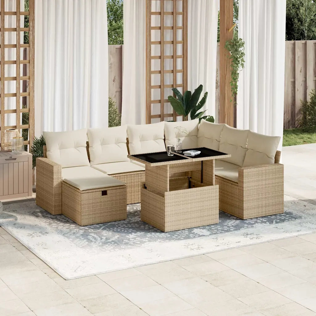 Set Divano da Giardino 8 pz con Cuscini Beige in Polyrattan
