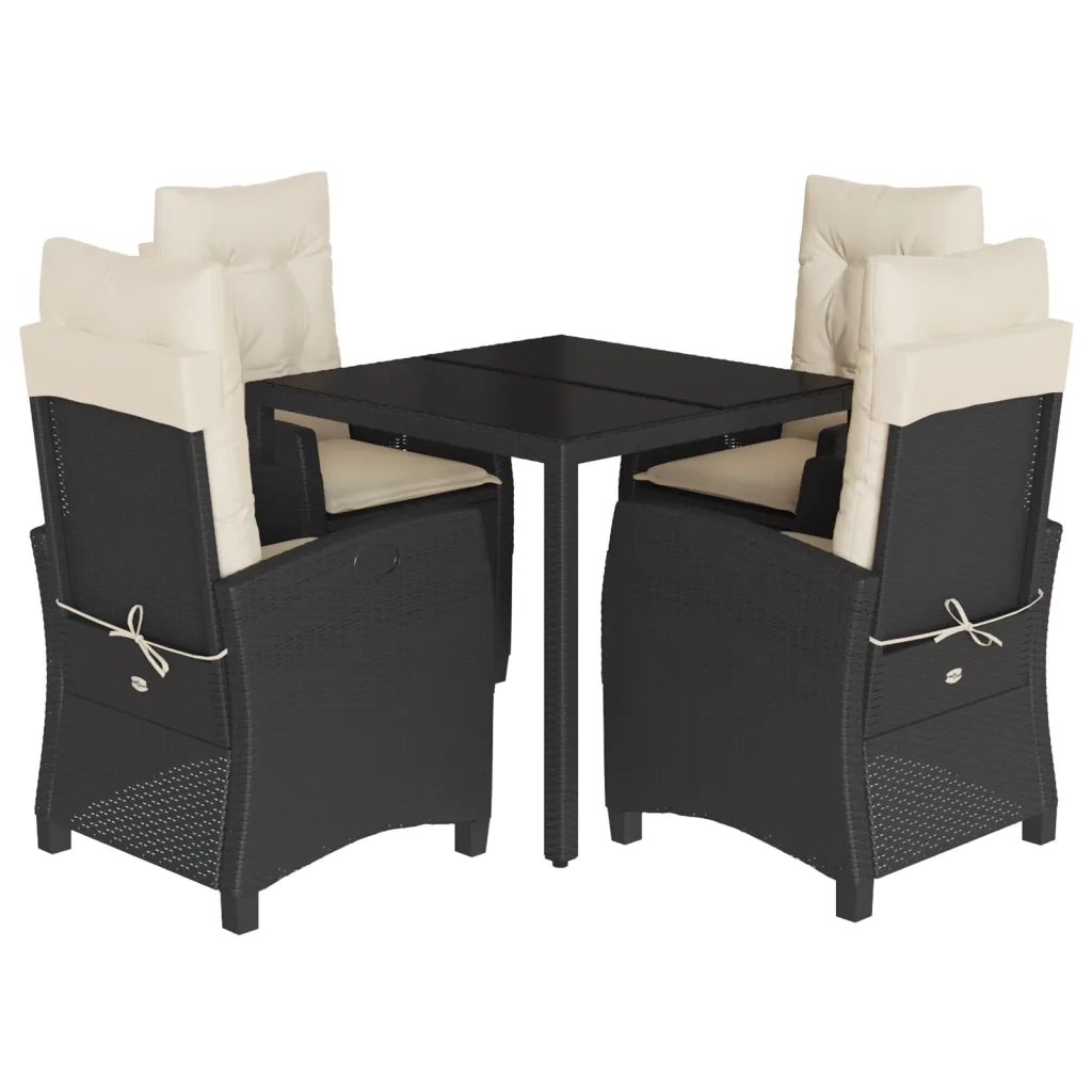 Set da Pranzo da Giardino 5 pz Nero con Cuscini in Polyrattan 3212627