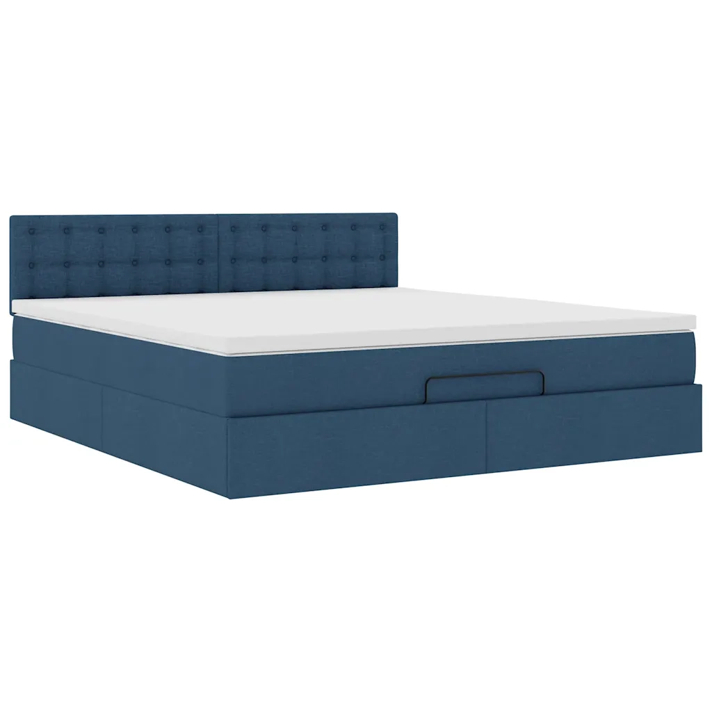 Pouf Letto con Materasso e LED Blu 180x200cm in Tessuto