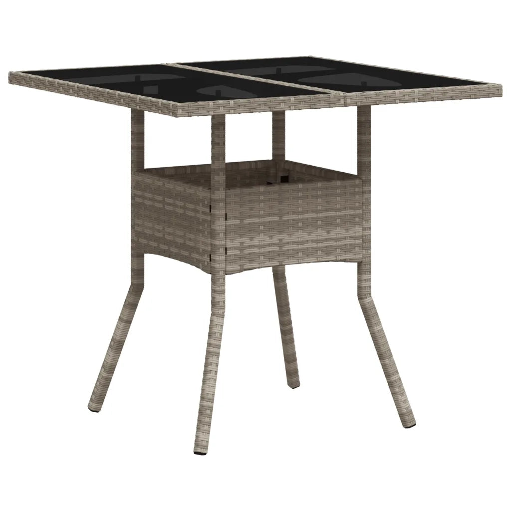 Tavolo Giardino | Tavolino da esterno Piano Vetro Grigio Chiaro 80x80x75cm Polyrattan