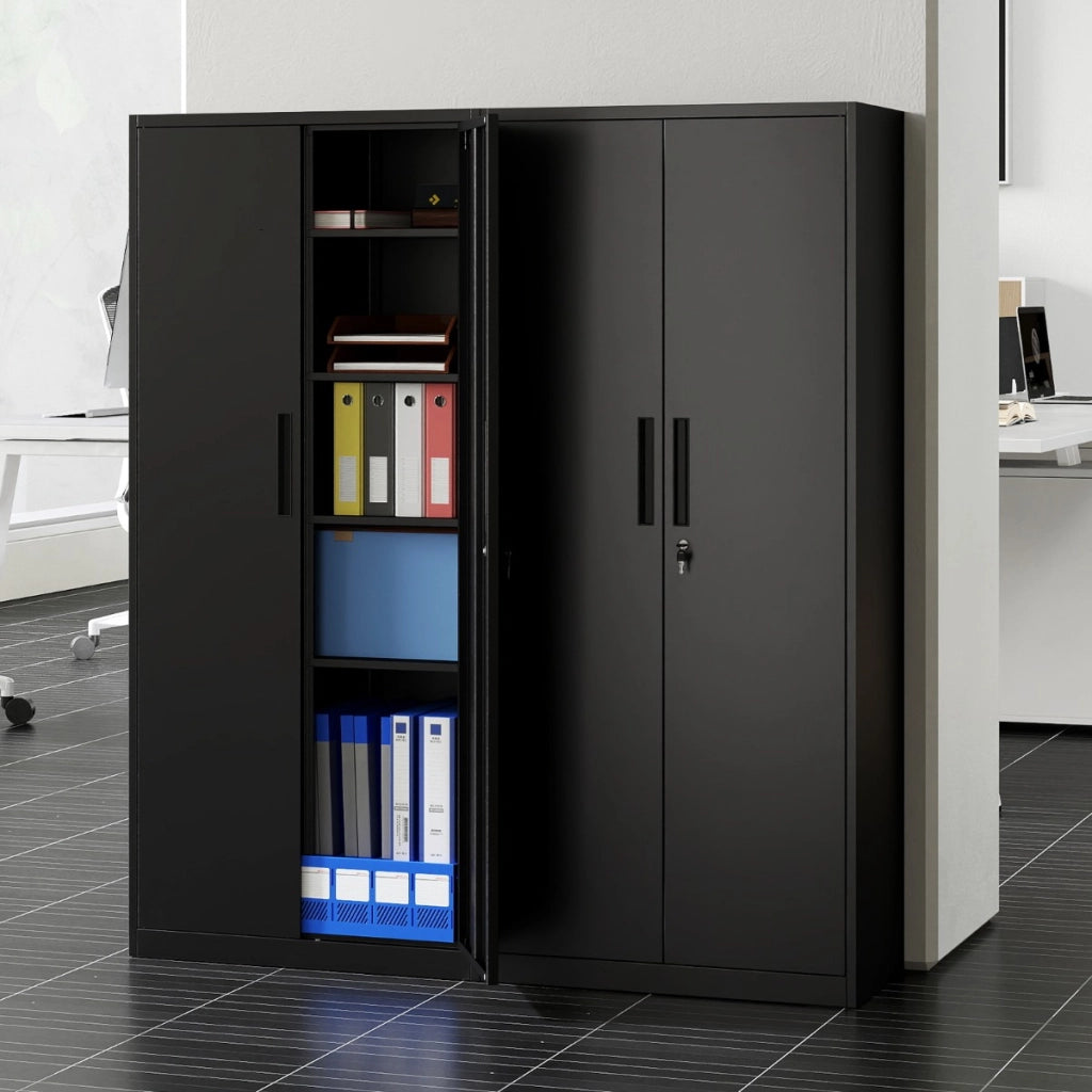 Armadio da stoccaggio in metallo con porte blocabili con ripiani regolabili, Armadio alto in acciaio per organizer da ufficio-Armadi da ufficio
