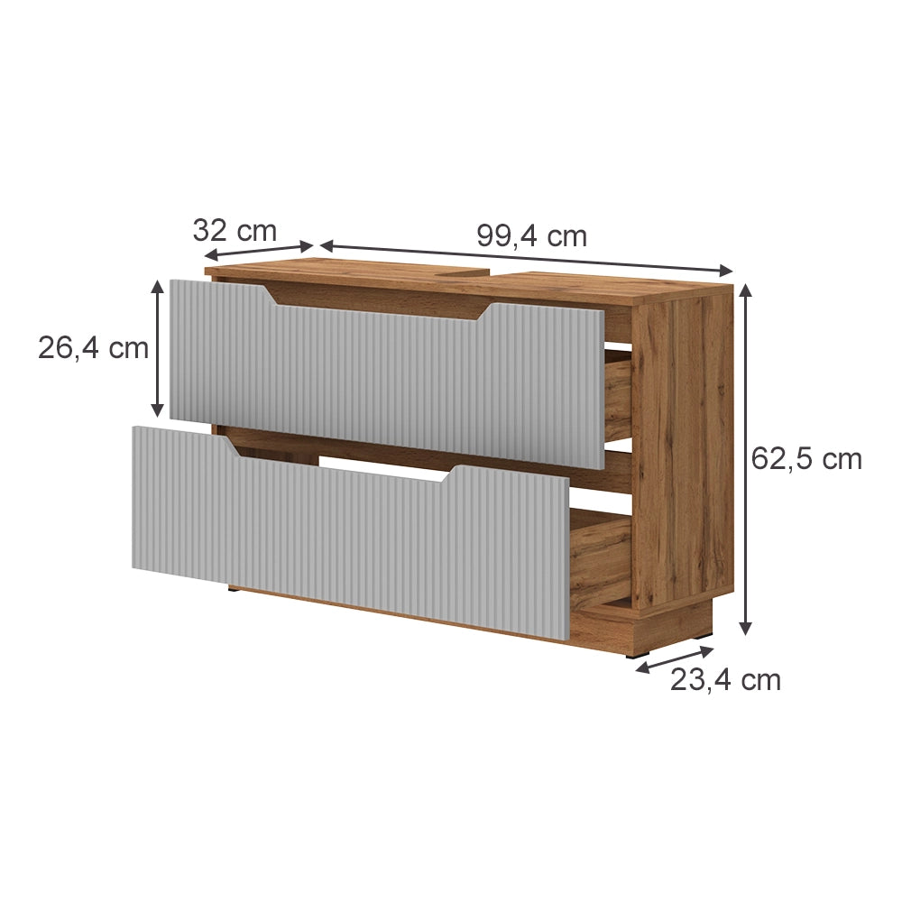 Vicco Mobile sottolavabo per bagno Quercia/grigio 99.4 x 62.5 cm con 2 cassetti