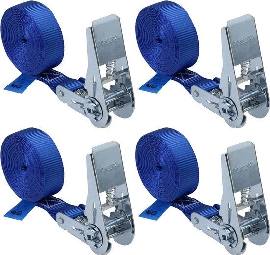 Cintura di bloccaggio a 4 pezzi blu cintura di bloccaggio con chiusura a rullo 6 metri - capacità di carico fino a 800 kg DIN EN 12195-2 Cinture di bloccaggio con rullo