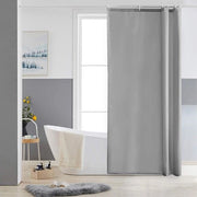 Gordino per doccia angolare e vasca da bagno piccola, tessuto di poliestere, impermeabile, idrorepellente e lavabile, grigio, 90 x 180 cm, con 6 anelli per gordino doccia.