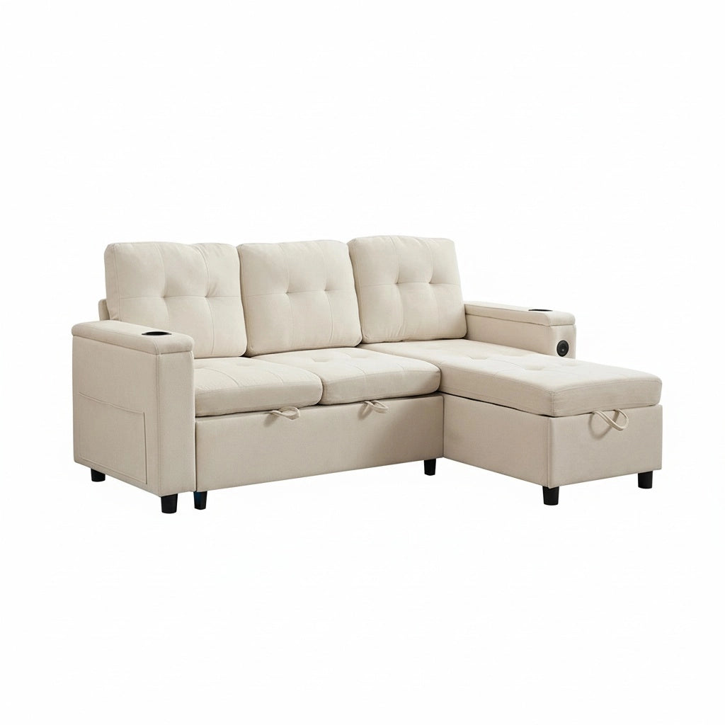Divano angolare - Xylo - 208x146cm letto 3 posti beige