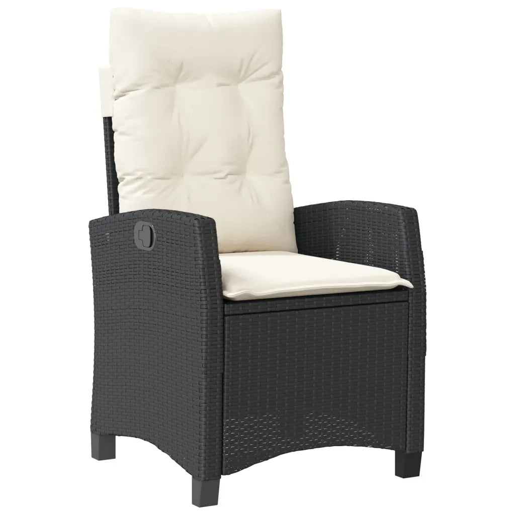 Sedia Reclinabile da Giardino | Sedie da Esterno con Cuscini Nera in Polyrattan