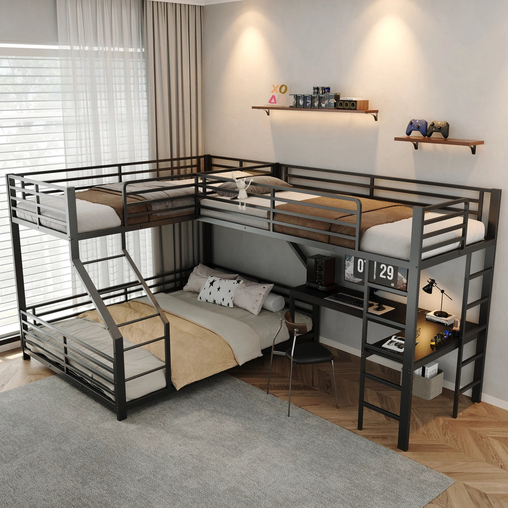 letto a castello metallo mdf nero 298 x 204.5 x 175 cm