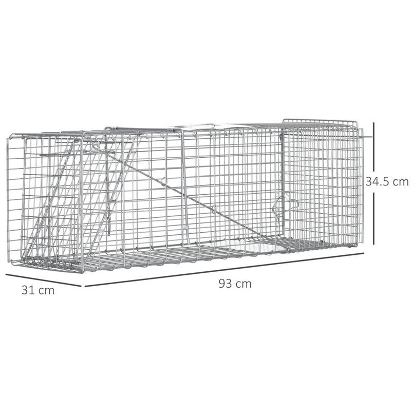 GABBIA TRAPPOLA PER ANIMALI VIVI PIEGHEVOLE IN ACCIAIO, 93X31X34.5CM, ARGENTO
