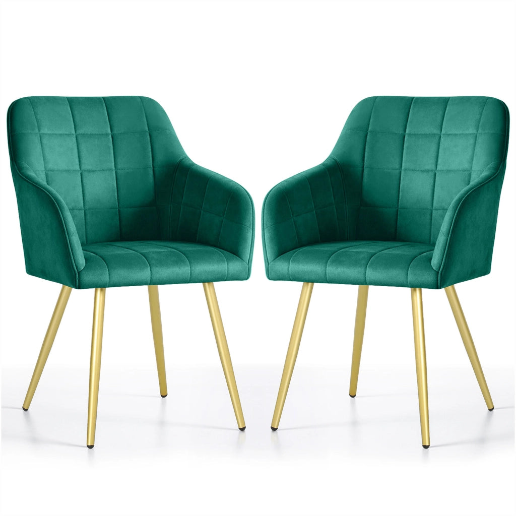 Set di 2 Sedie imbottite con cuciture quadrate LUXANO Verde Bottiglia gambe oro
