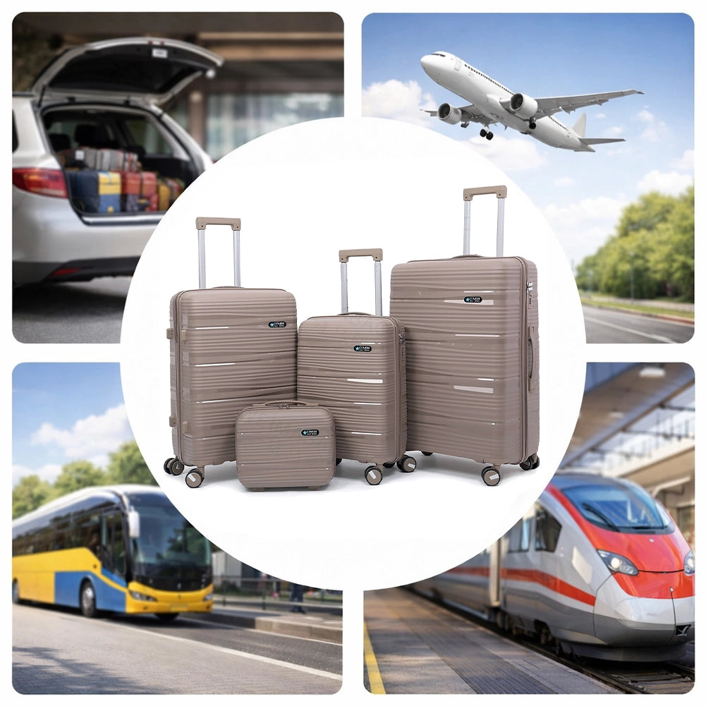 Set 4 Valigie Rigide e Beauty Case da Viaggio e Maniglia Telescopica Tortora
