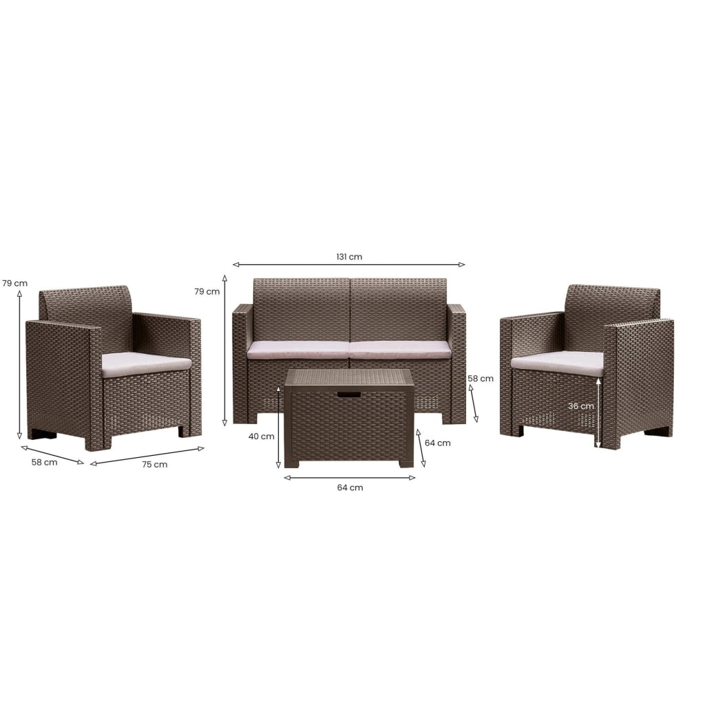 Set salotto da esterno Gazania, Salottino outdoor, Set da balcone o giardino, Composizione soggiorno per esterni, Made in Italy, Tortora