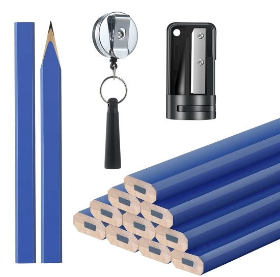 Potloden per Markering 12 Stuks - Puntenslijper - Otrente per Puntig Instrumento - Otrente in Silicone - Strumenti per Lavorazione del Legno - Acciaio Inossidabile - Progettazione Antiscivolo