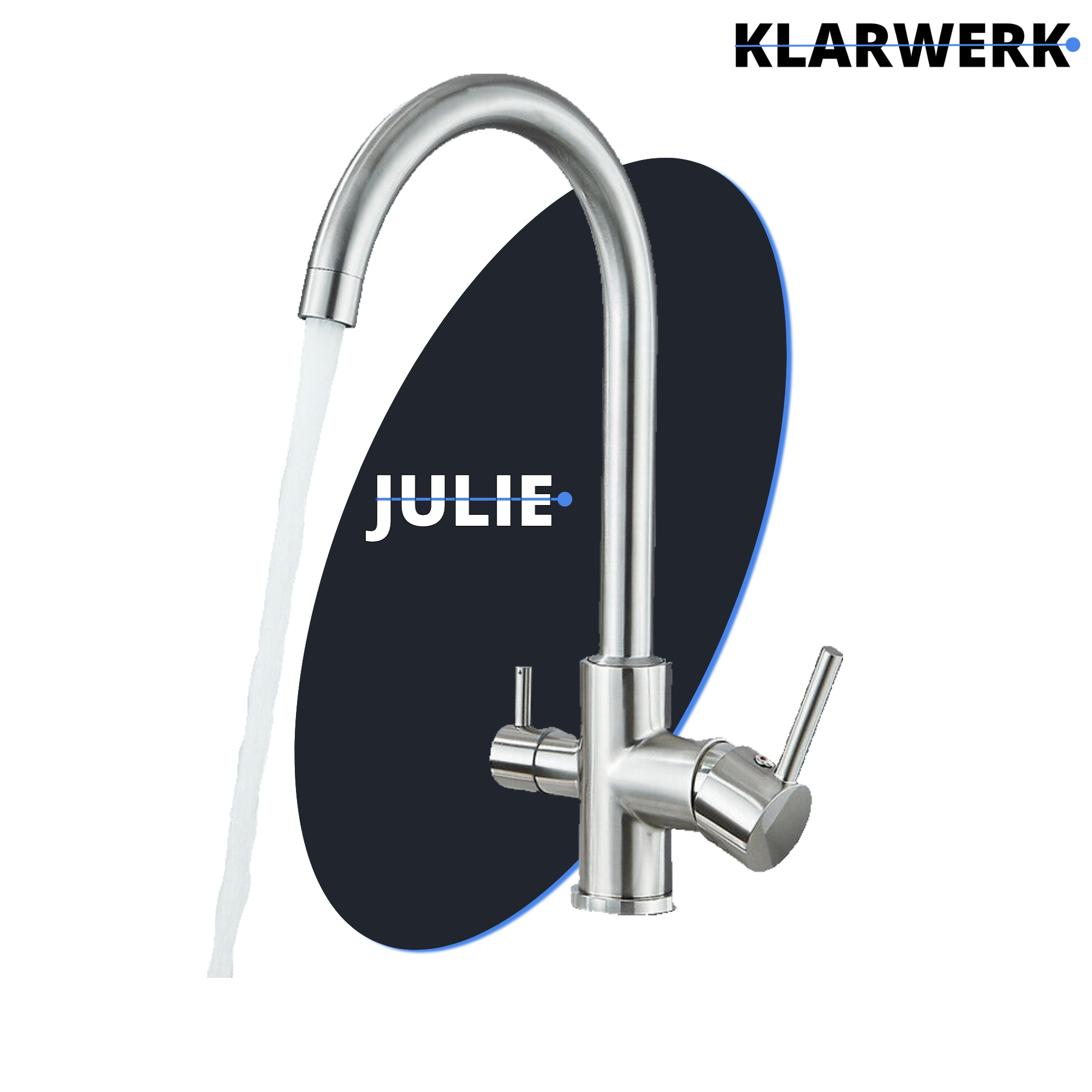 Felice | Rubinetto per acqua potabile a 3 vie in argento spazzolato premiu |Miscelatore cucina ad osmosi in acciaio inossidabile|Filtra 3 connessioni