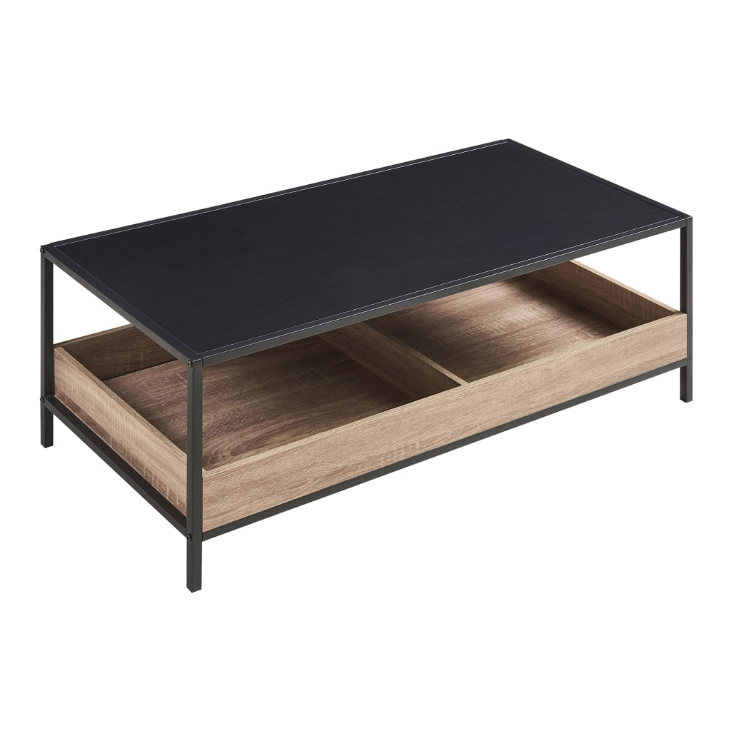 Tavolino da Salotto Belana con 2 Scomparti Aperti 100 x 48 x 39 cm - Nero/Effetto Rovere [en.casa]
