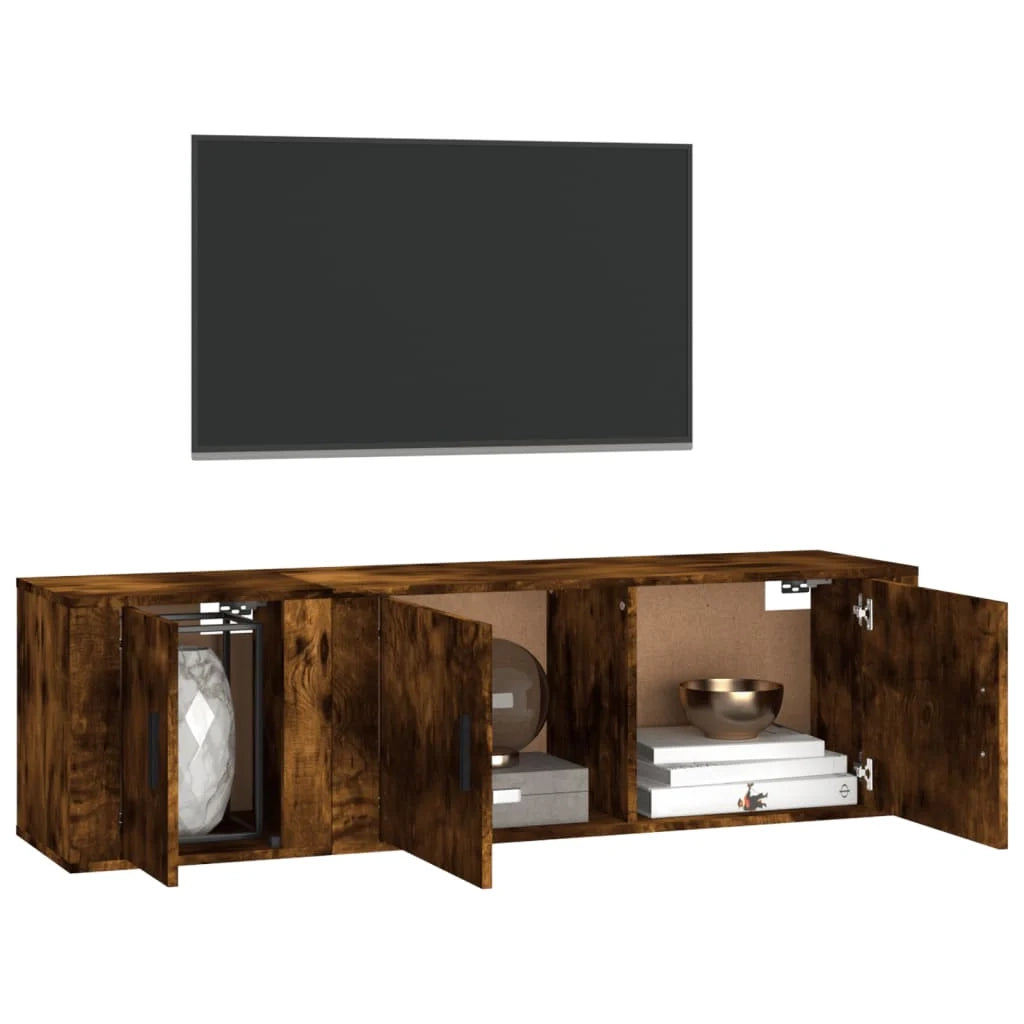 Set di mobili da 2 pezzi comprensivo di armadio credenza mobile TV soggiorno/camera da letto salotto rovere affumicato legno marrone ingegnerizzato 02_0024440
